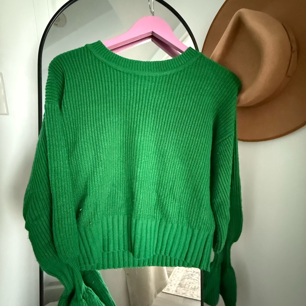 Green Ribbed Knit Sweater